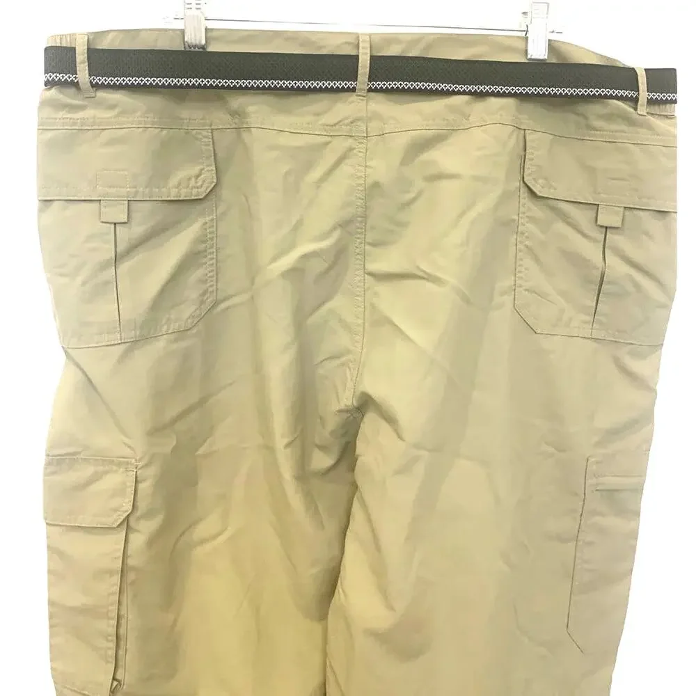 Mens Cargo Golf Pants 42/31 Green Utility Outdoor Elastic Waist Belt Zip Pocket